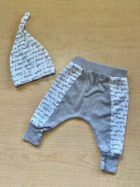 Cat & Dogma Organic Cotton I Love You Set Baby Pants Hat Unisex 0-6M 6-12M